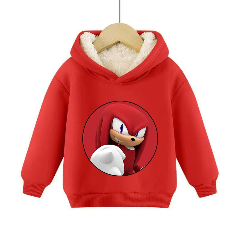 Sonics Hooded Pullover Pullover Sportswear Long-Sleeved Hoodies Winter Hoody Sweatshirts Solid Plus Fleece Elasticity Casual Kid