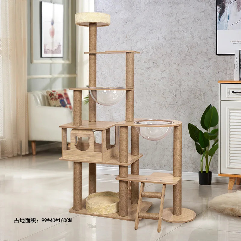 Cat Villa High Tree for Large Cats, Xl House Climbing Tower, Wood Scrapers for Cats, House Wall Furniture Set