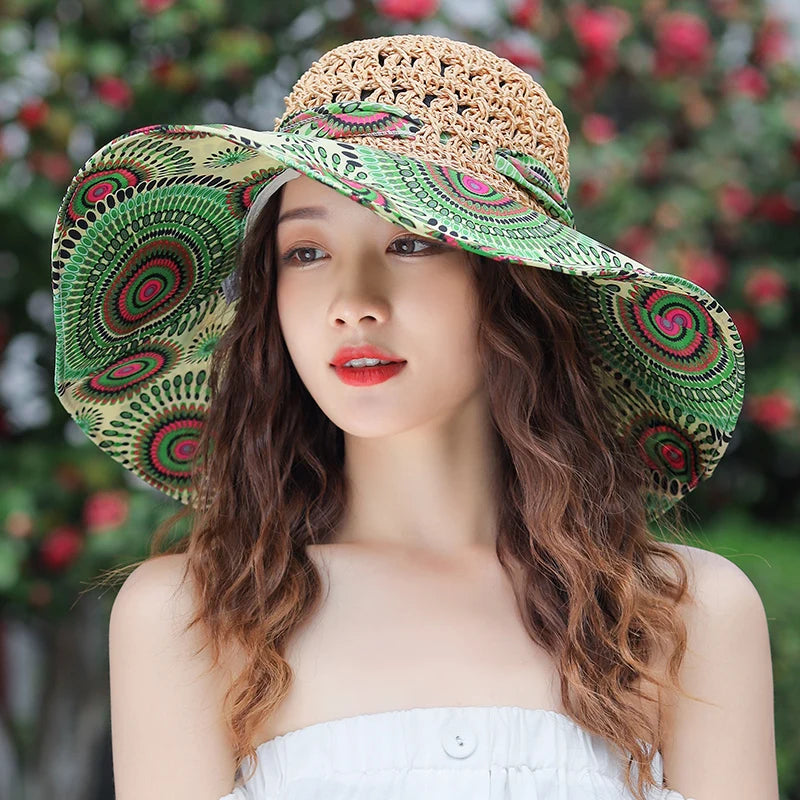 Women's Summer Bucket Folding fashion Straw Hat