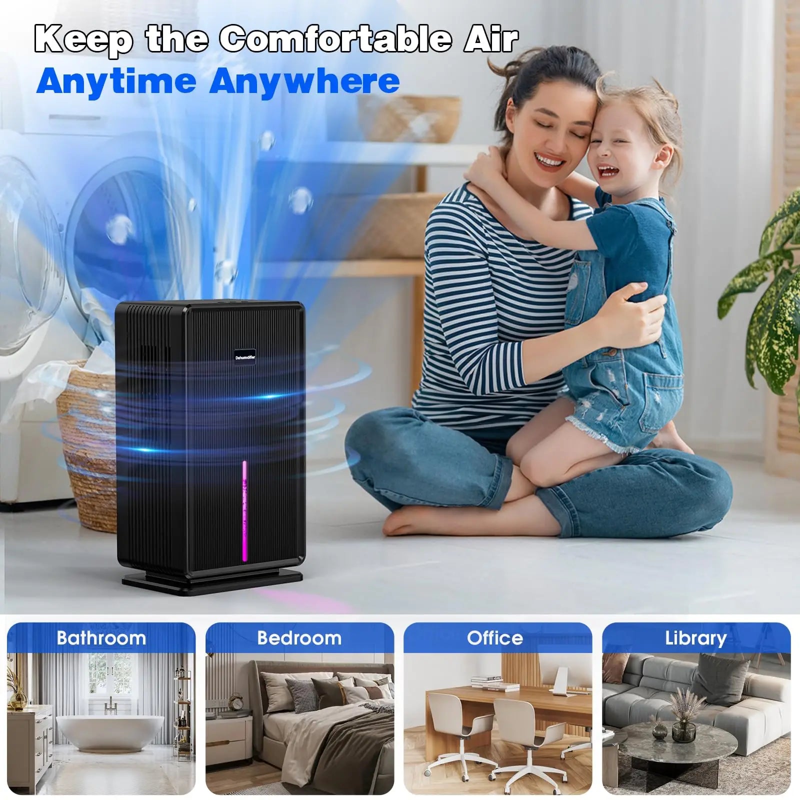 Small Dehumidifier with 7 LED Colors and 2 Working Modes  Auto-off Dehumidifiers for Home