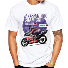 Alessandro Gramigni - 1992 Shah Alam GP Racing T-Shirt Men Short Sleeve Cool Boy Motorcycle Rider Tees 90's Riding White Tshirts