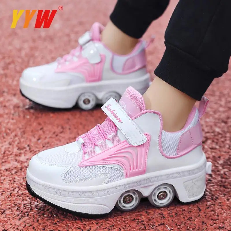 Four-Wheel Dual-Use Skating Shoes Double-Row Roller Student Men's Casual Sneakers Women's Men's Sport Walking Running Shoes