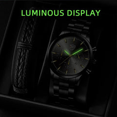 Stainless Steel Quartz Men's Watches Man Calendar Sports Leather Wristwatch