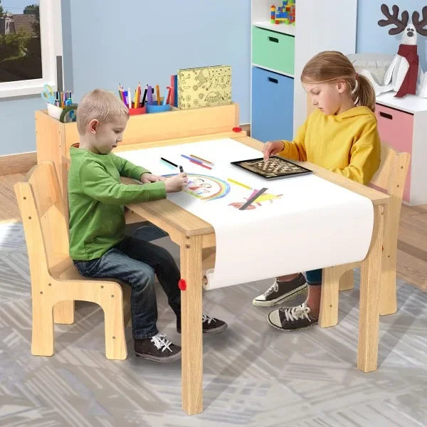 GDLF Kids Art Table and 2 Chairs, Wooden Drawing Desk, Activity & Crafts, Children's Furniture