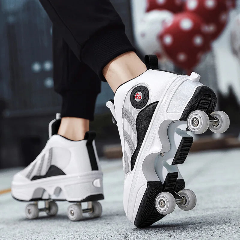 New Unisex Deformation Parkour Shoes Four Wheels Rounds Of Running Shoes 2023 Casual Sneakers Deform Roller Shoes Skating Shoes