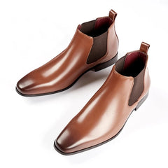 New Elegant Simple Men Leather Boots Long Tip Square Toe British Chelsea Boots for Men