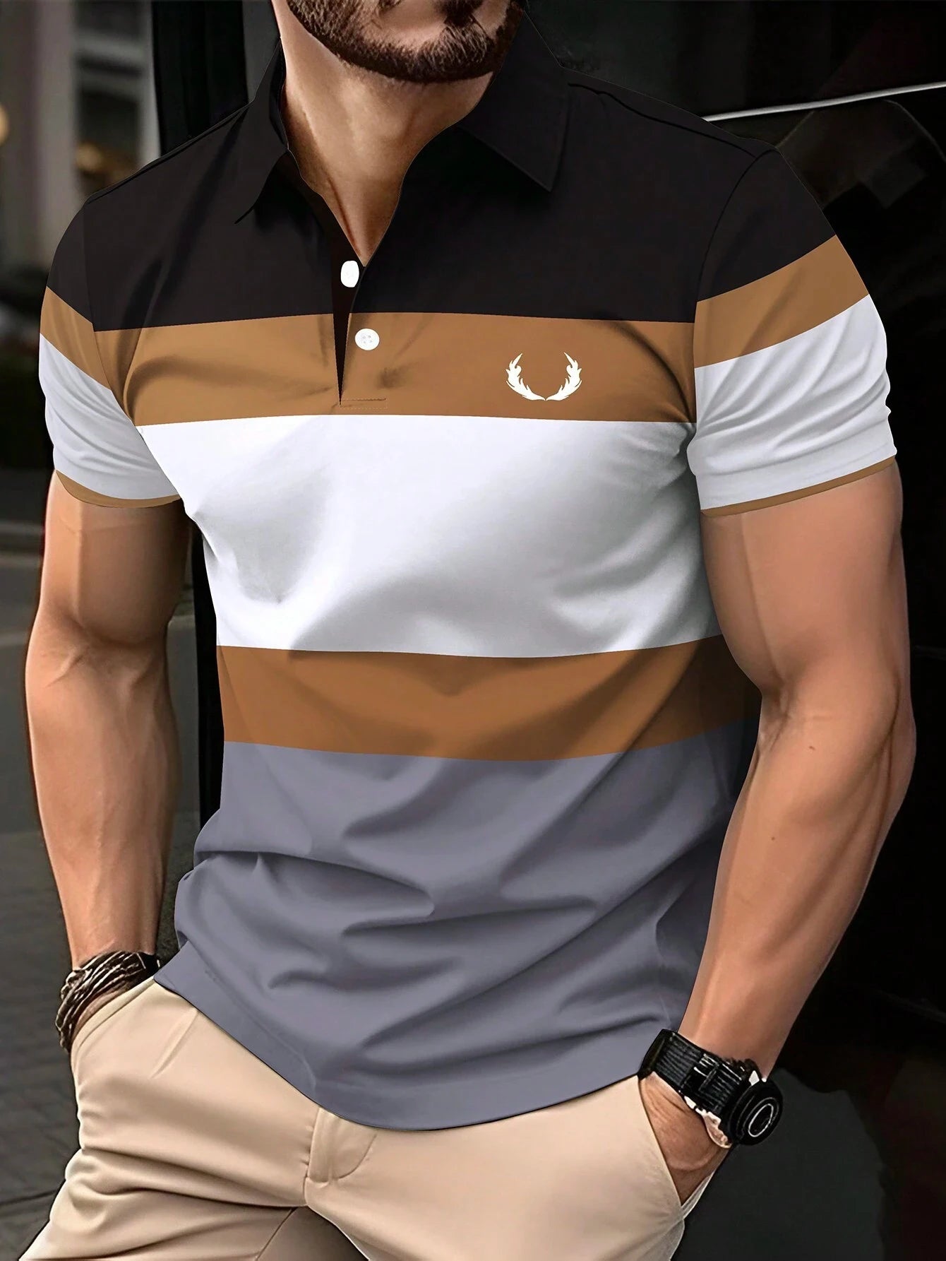 Men's Button Polo Simple Striped Casual Short Sleeved Men's Clothing