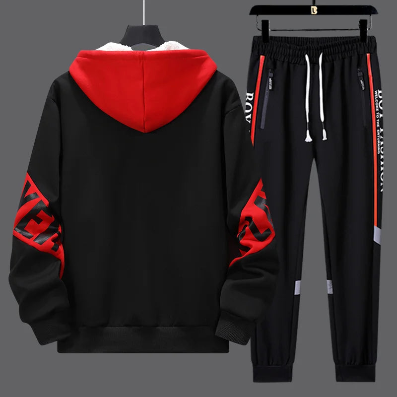 New Tracksuit Set Men Winter Warm Thick Hoodie Cardigan Zipper Sweatshirt Sweatpants 2 Piece