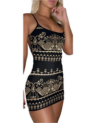 Women's U-neck sleeveless  style summer new tribal print backless tight dress