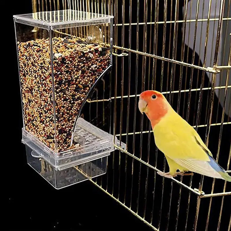 No Mess Bird Feeders Automatic Parrot Feeder Drinker Acrylic Seed Food Container Cage Accessories