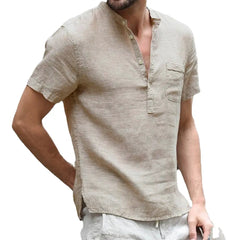 Summer New Men's Short-Sleeved T-shirt Cotton and Linen Led Casual Men's T-shirt Shirt
