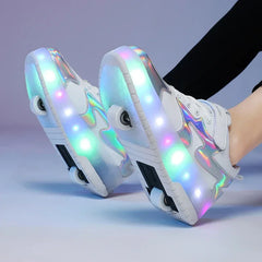 Kids LED usb charging roller shoes glowing light up luminous sneakers with wheels