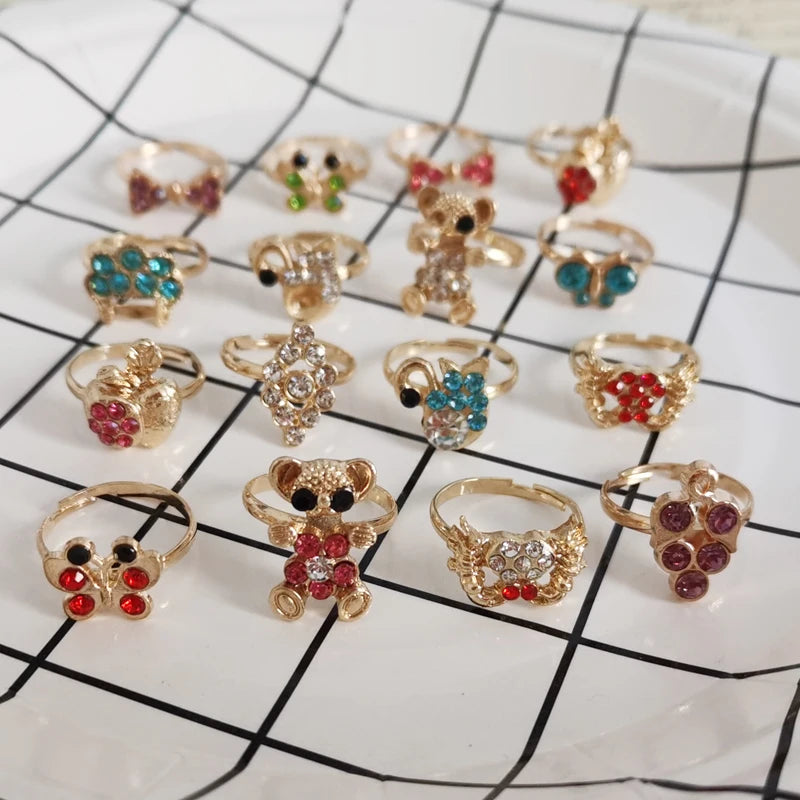 Wholesale Crystal Rhineston Cartoon Animal Golded Children Kid's Alloy Adjustable Ring Gift Fashion Jewelry