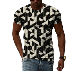 Trend Personalized Men's T-shirt 3D Geometric Three-dimensional Graphic Printing Short-sleeved Fashion Sports