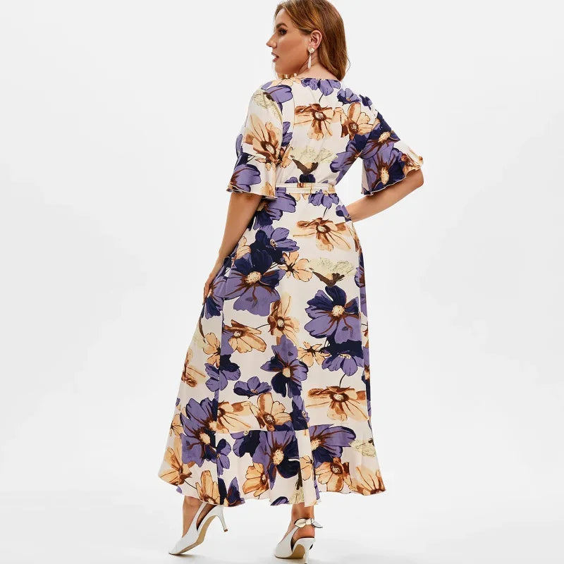 Flower Printed Femme Robe Boho Large Size Women Summer Dress