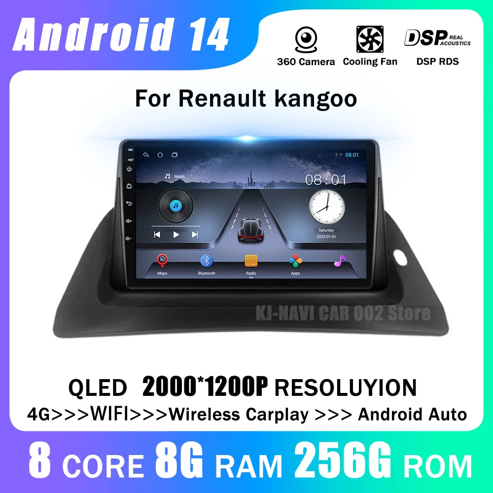 For Renault Kangoo 2008 2009 2015-2018 Car Radio Carplay Player Android 14 Auto Navigation Stereo GPS Bluetooth WIFI SWC Video