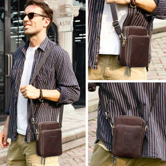 CONTACT'S Genuine Leather Men Mini Crossbody Messenger Bags Phone Pouch Traveling Casual Small Shoulder Bag  Male Handbag