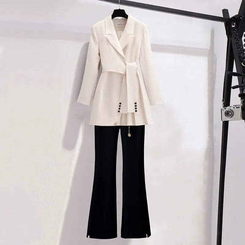 Suit Dress Jacket Blazer Chain Pants Two-piece Elegant Women's Pants Suit Office Outfits