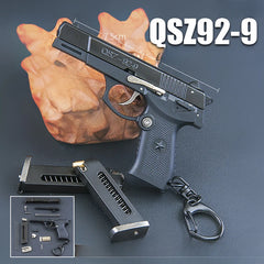 Detachable 1:3 QSZ92 Toy Gun Ornament Mini Semi Alloy Shell Bullets Ejection Pistol Model Keychain Pendant for Boys Gift