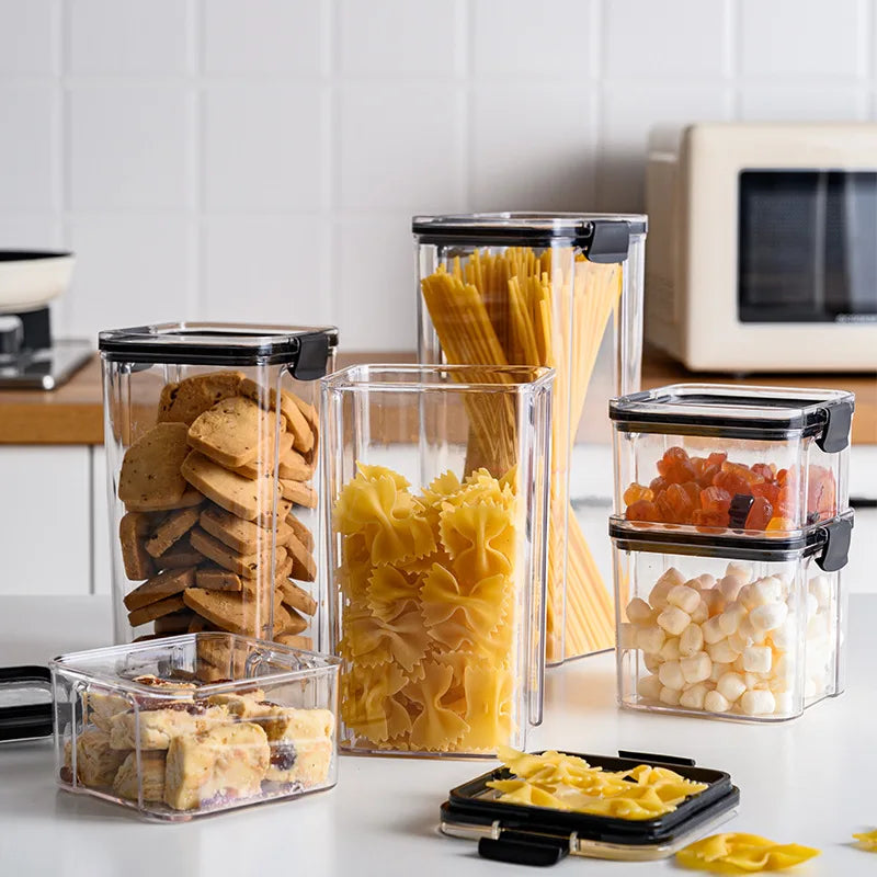 Plastic Food Containers Set Transparent Stackable Dry Large Food Storage Box