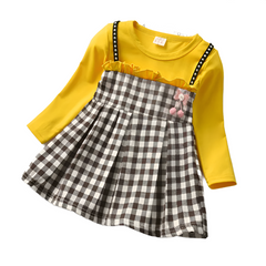 Baby girls rivet plaid long-sleeved dresses Toddler fake two pcs lace princess dresses