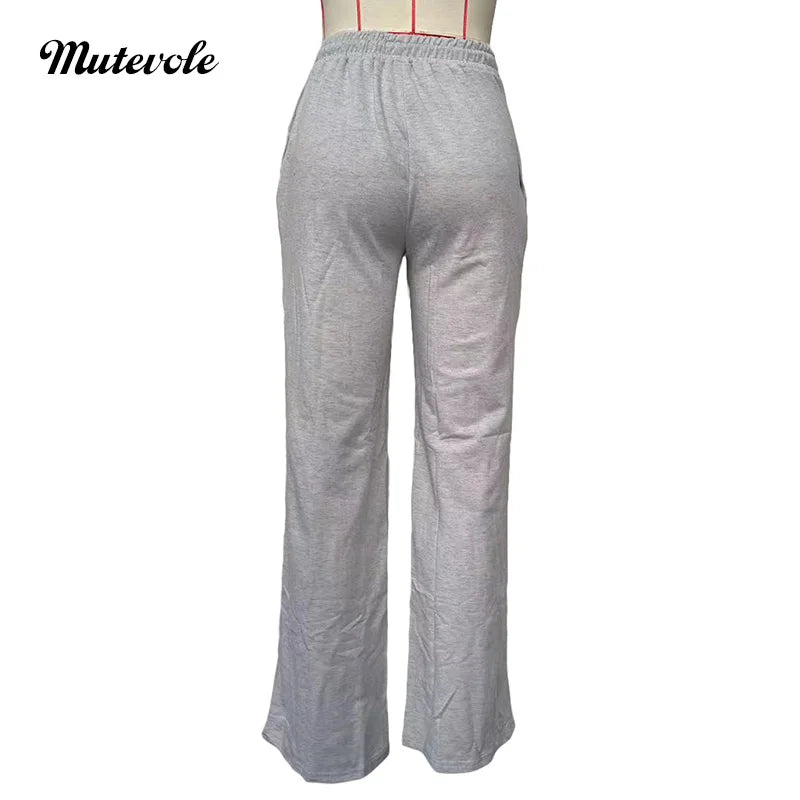 Mutevole Women Drawstring Straight Jogger Pants Loose Fit Wide Leg Sweatpants