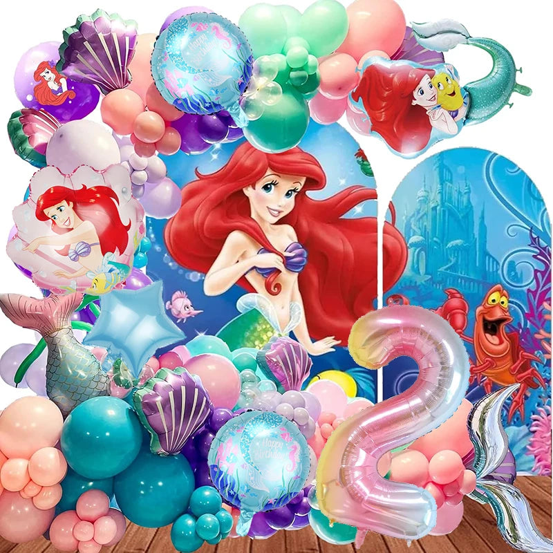 Little Mermaid Foil Balloons Set Digit 1-9 Years Old Baby Shower Mermaid Princess Themed Girls Borthday Party Decorations