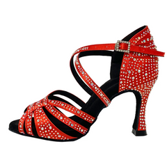 Red Rhinestones Salsa Dance Shoes 9cm Heel