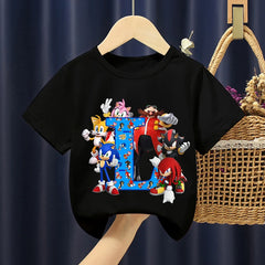 Sonics Boy Short Sleeve T-shirt Summer Casual Cotton Tops Children Anime Cute Tee Kids Cartoon Printed Clothing Fashion Clothes