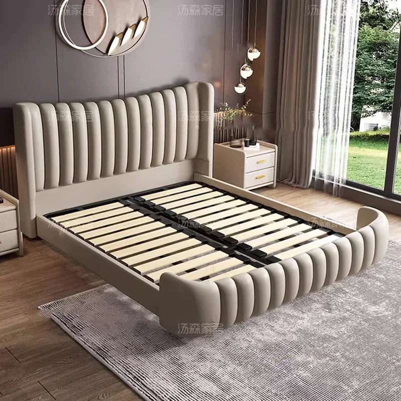 Wood Couple Bed Queen Size Multifunction Modern Lounge Bedroom Bed