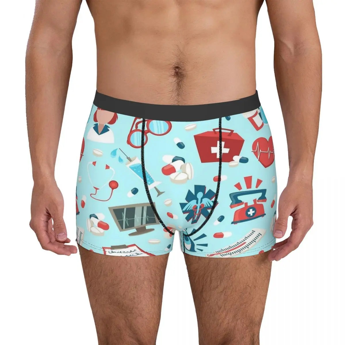 Men's Nurse Tools Cartoon Boxer Briefs Shorts Panties Soft Underwear Male Novelty Long Underpants