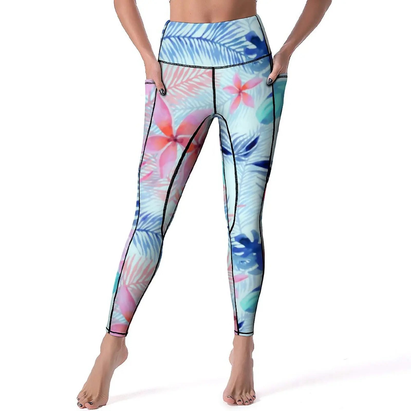 Hydrangea Floral Quality Yoga Pants Pink Lavender Print Leggings High Waist Workout Leggins Lady Funny Elastic Sport Legging