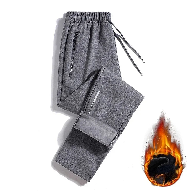 Men Sweatpants Fleece Warm Sports Joggers Pants Male Winter Sportswear Reflective Training Gray Trouser Big Plus