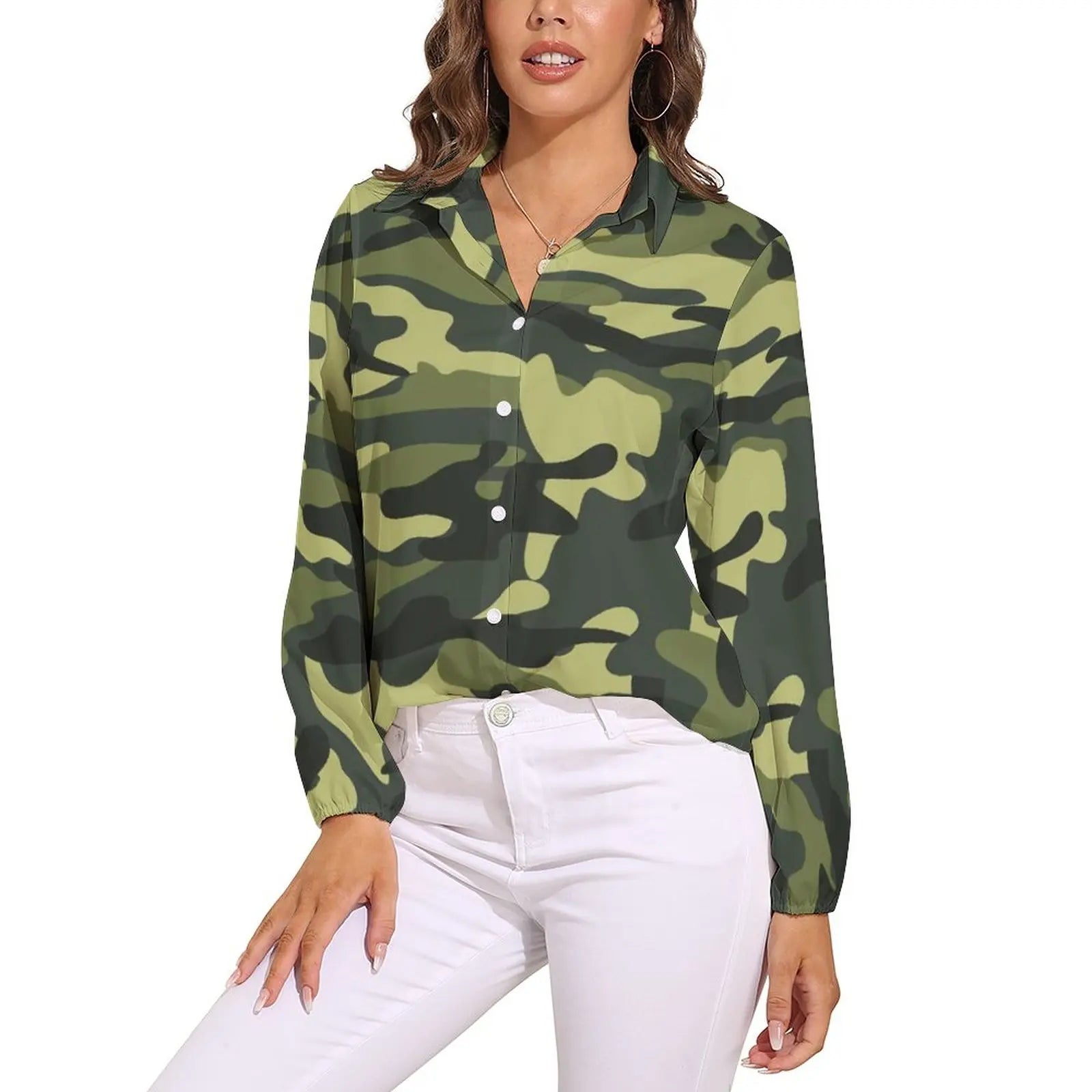 Orange And Green Camo Blouse Army Vector Camouflage Funny Print Blouses Womens Long Sleeve Shirt Summer Oversized Clothing