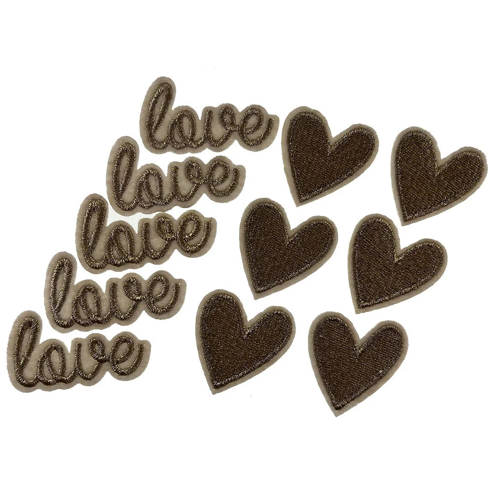 Gold Love Heart Embroidery Patches For Women's Baby Clothing Iron on Patch DIY Sewing Fabric Apparel Accessories