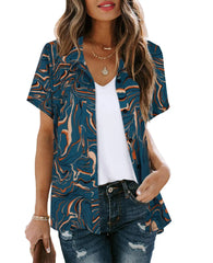 Bohemian Beach Holiday Shirt & Blouse Women Fashion Short Sleeve Button Shirts