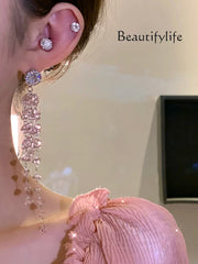 Cili Ballet Powder~ Sweet Retro Light Luxury Pink Crystal Earrings