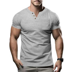 Buttoned Men Shirt Men's Slim Fit V Neck Pullover with Chest Pocket for Sport Business Wear