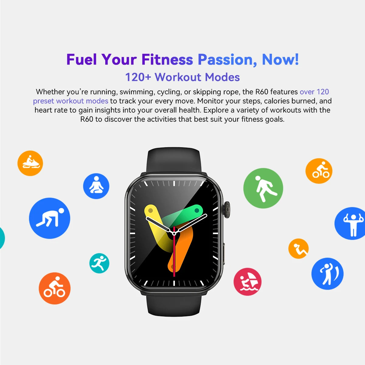 Black view Smartwatch R60 Watch 1.96'' AMOLED Display 800mAh Bluetooth Phone Calls Health and Fitness Tracking