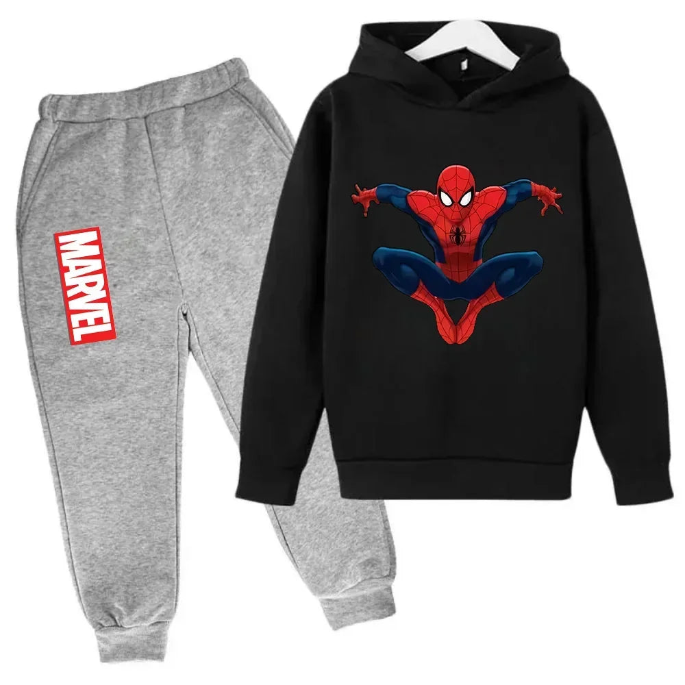 Marvel Spiderman Kids Hoodies Pant Suit 2pcs Set Boy Girl Spring Autumn Sweatshirt Clothes Tracksuits Children Hooded Sportsuit