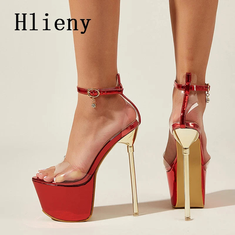 Hlieny Summer PVC Transparen Open Peep Toe Platform High Heels Buckle Strap Sandals