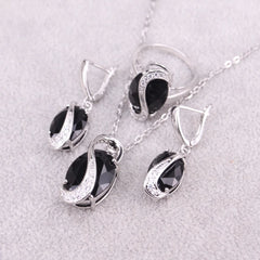 Sterling Jewelry Sets Stone Costume Wedding Blue Zirconia Rings Earrings Pendant Necklace For Women