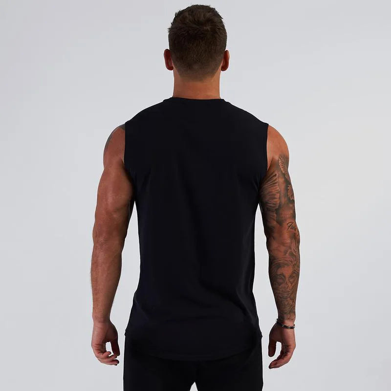 Cotton V-neck Fitness Tank Top Men Summer Muscle Vest Gym Clothing