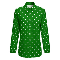 White Polka Dot Loose Blouse Christmas Green Korean Fashion  Blouses