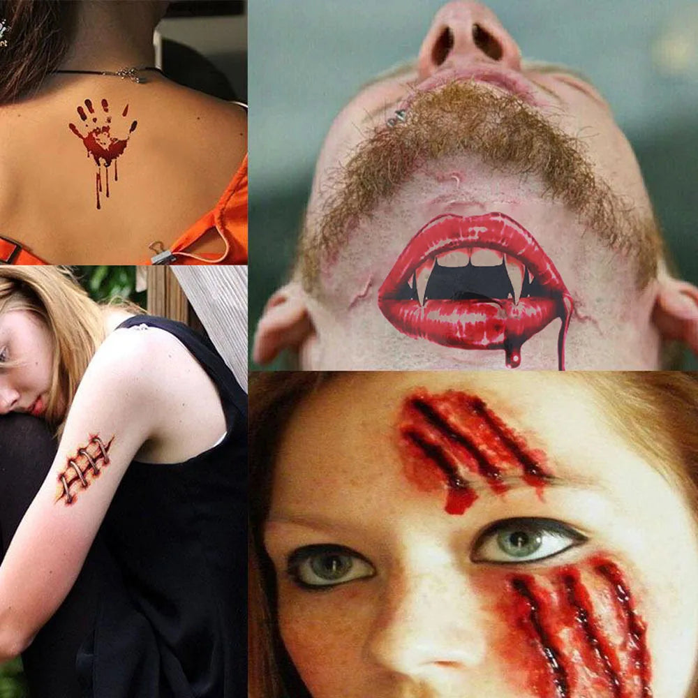 5/10pcs Halloween Bloody Wound Tattoo Stickers