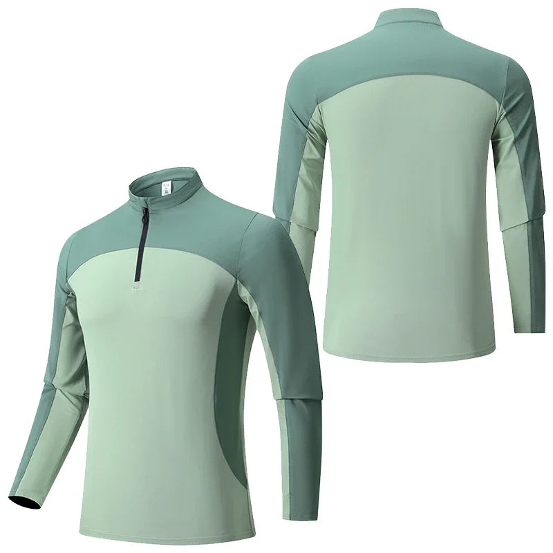 Long Sleeve Stand Collar Zip-up Quick-drying Breathable Sweat-absorbent Elasticity T-shirt