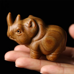 Green sandalwood 6.7CM Rhino Wood Sculpture Animal Statue Collection Office Decoration Home Décor