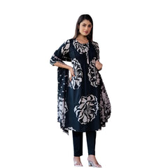 Black Color Printed Kurta Palazzo with Dupatta Set Women Salwar Kameez Suit Set