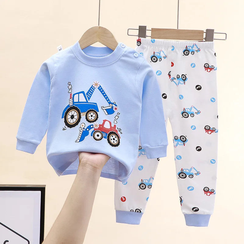 Newborn Kids Boys Girls Pajama Sets Cartoon Casual Long Sleeve Cute T-Shirt Tops with Pants Toddler Baby Autumn Sleeping Clothes