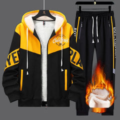 New Tracksuit Set Men Winter Warm Thick Hoodie Cardigan Zipper Sweatshirt Sweatpants 2 Piece